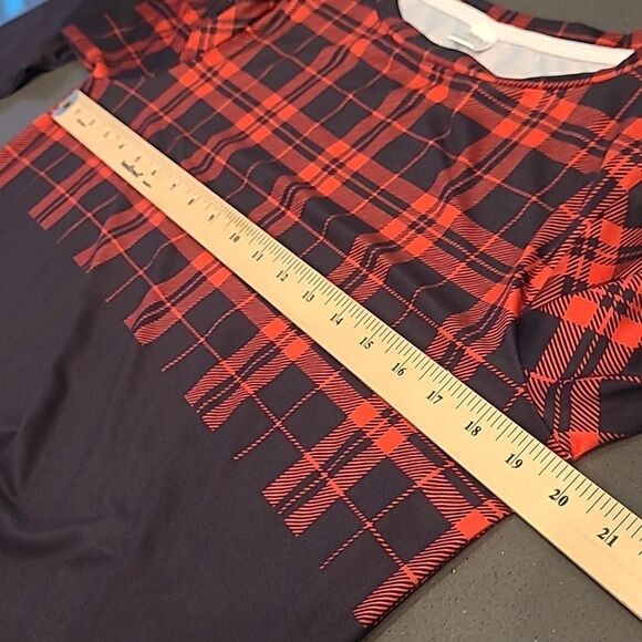 NANU Navy and Red Long Sleeve Soft Top with Plaid Print and Polka-dots - Picture 5 of 8